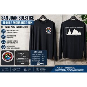 Zorrel San Juan Solstice 50 Mile Run 2012 Mens Large Black Long Sleeve Shirt L